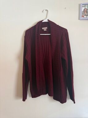 fresh Open-Front Ribbed Cardigan - Wine